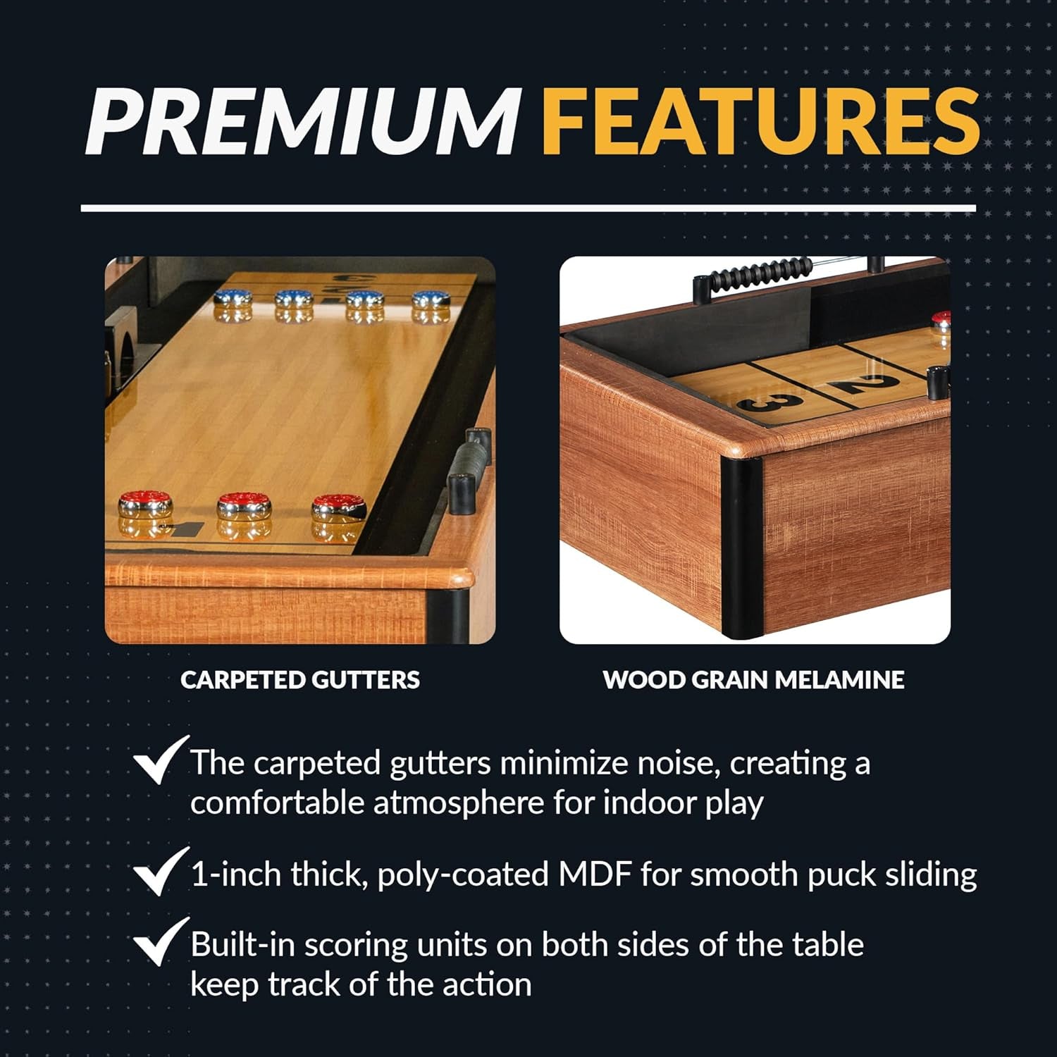 Daulton 9-Ft Shuffleboard Table for Family Game Rooms with Padded Sidewalls, Legs Levelers, 8 Pucks, Table Brush and Wax, White Oak Finish
