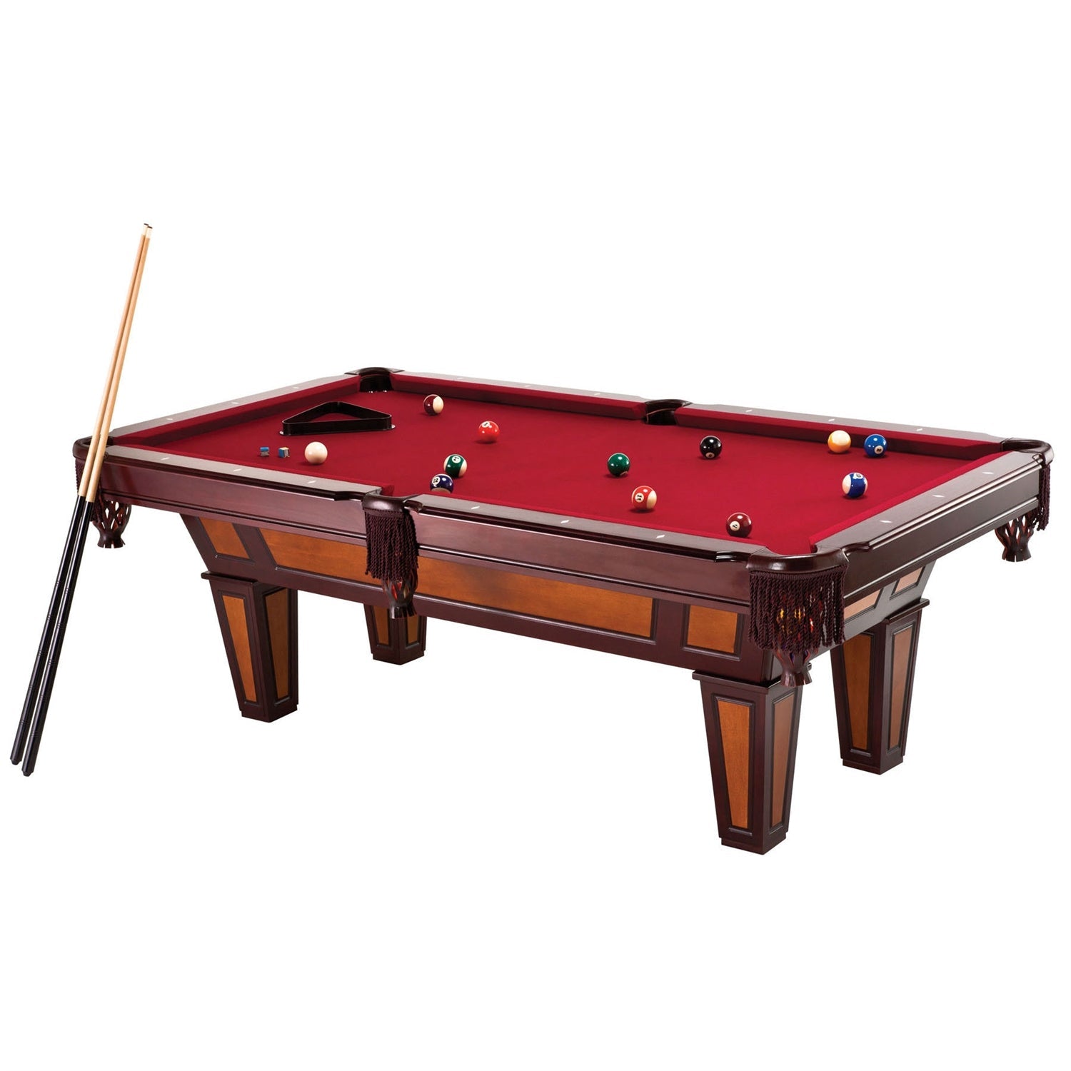 7 FT Pool Table with Red Burgundy Wool Top and Fringe Drop Pockets