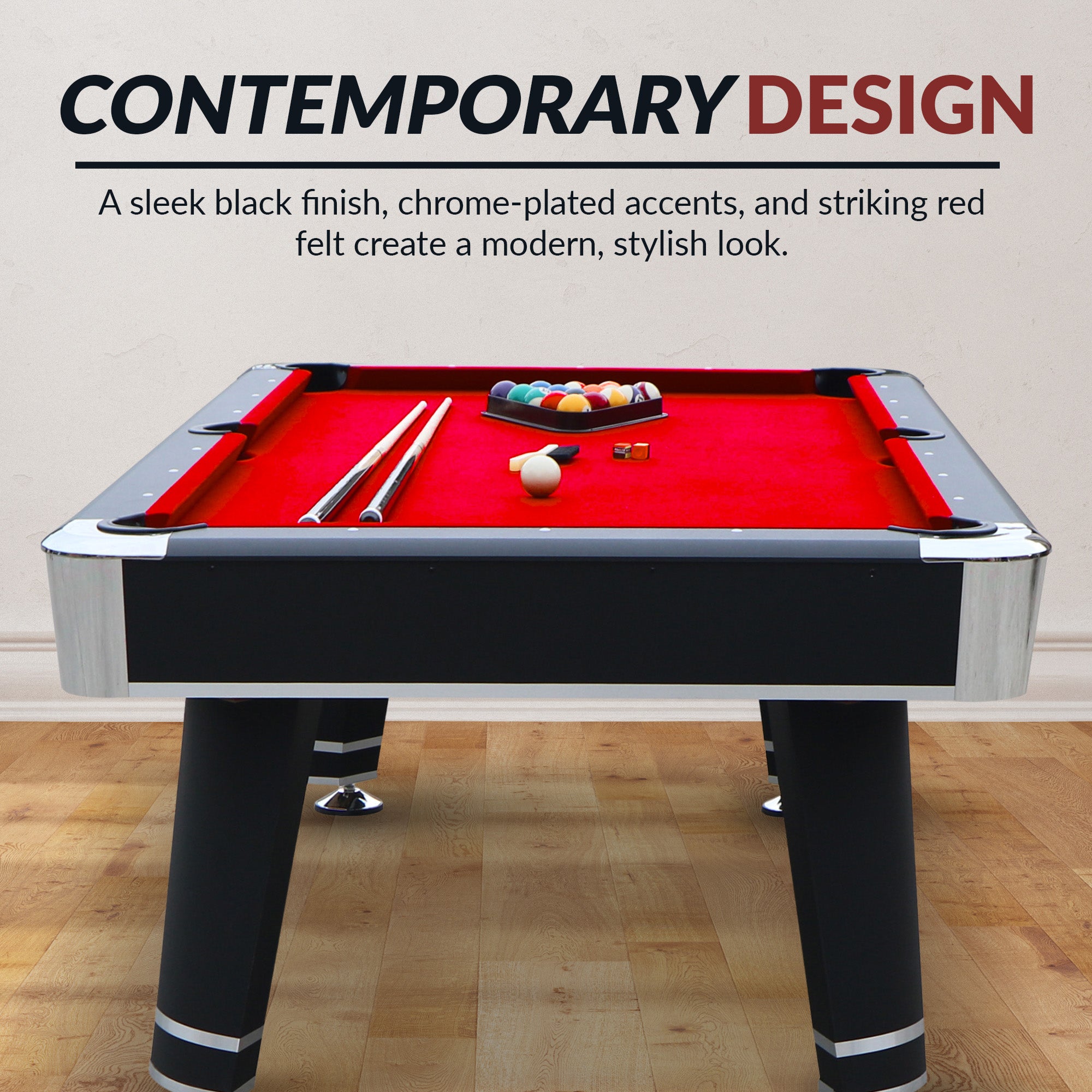 Jupiter 7 Ft Heavy Duty Pool Table – Includes Cue Sticks, Billiard Balls, Brush – Red Felt with Black Finish