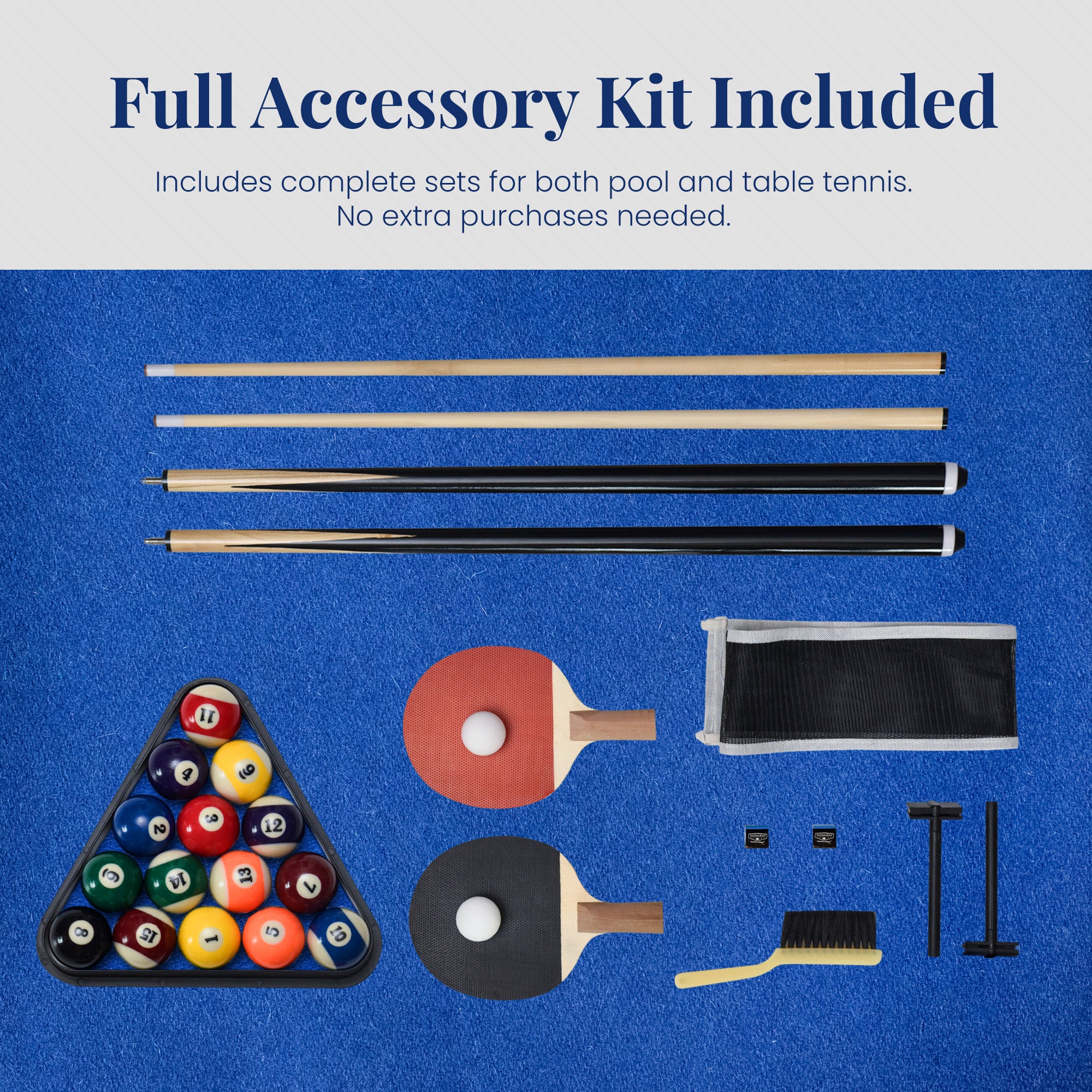 Newport 7-ft Pool Table Combo Set with Benches - Rustic Grey with Blue Felt image 7