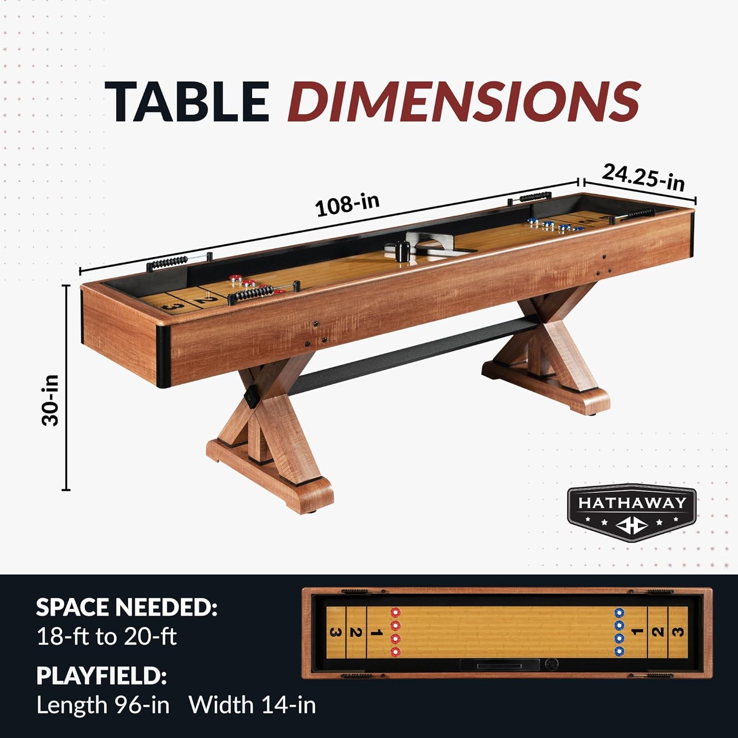 Daulton 9-Ft Shuffleboard Table for Family Game Rooms with Padded Sidewalls, Legs Levelers, 8 Pucks, Table Brush and Wax, White Oak Finish