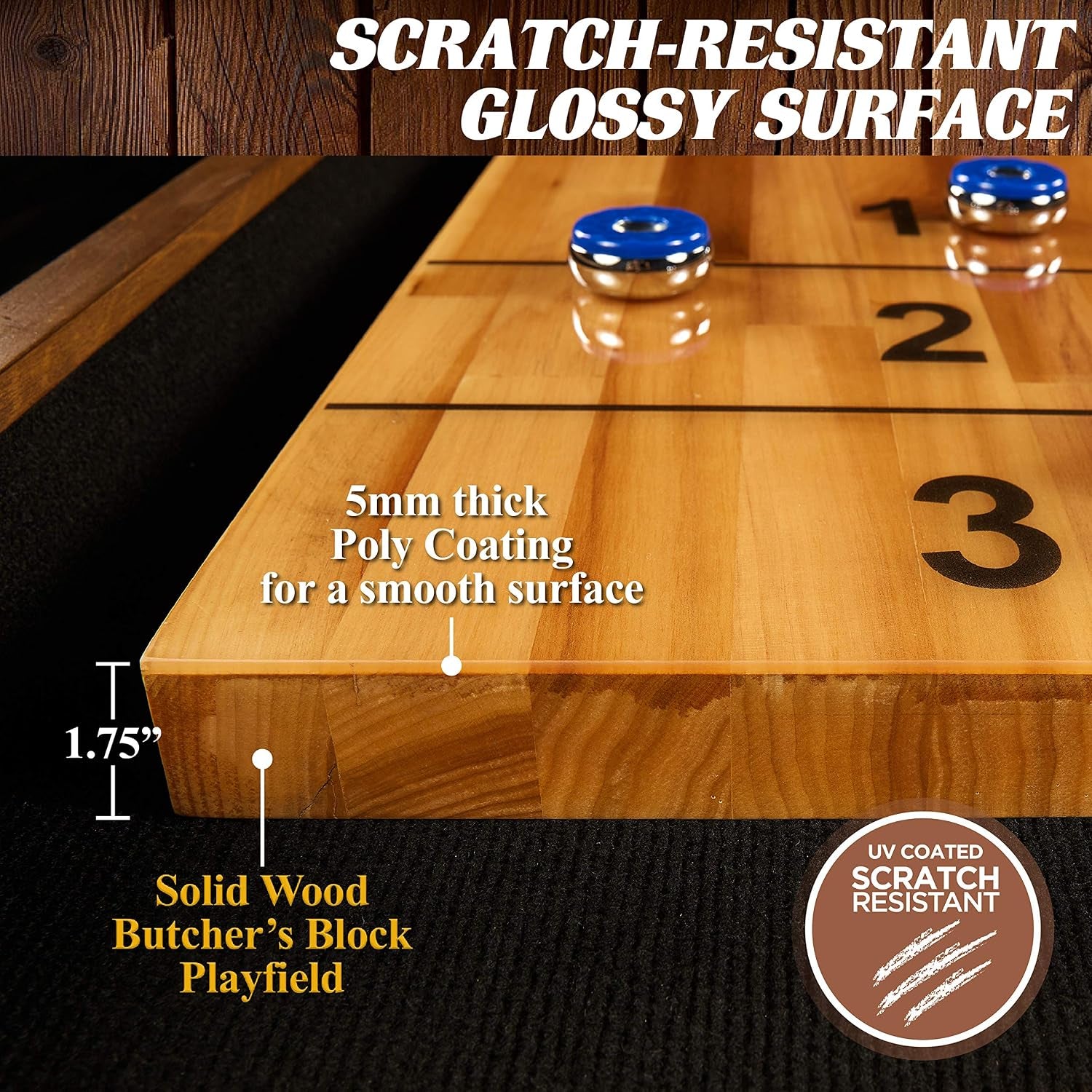 Barrington Urban Shuffleboard Table with Scratch-Resistant Playfield and 8-Puck Set