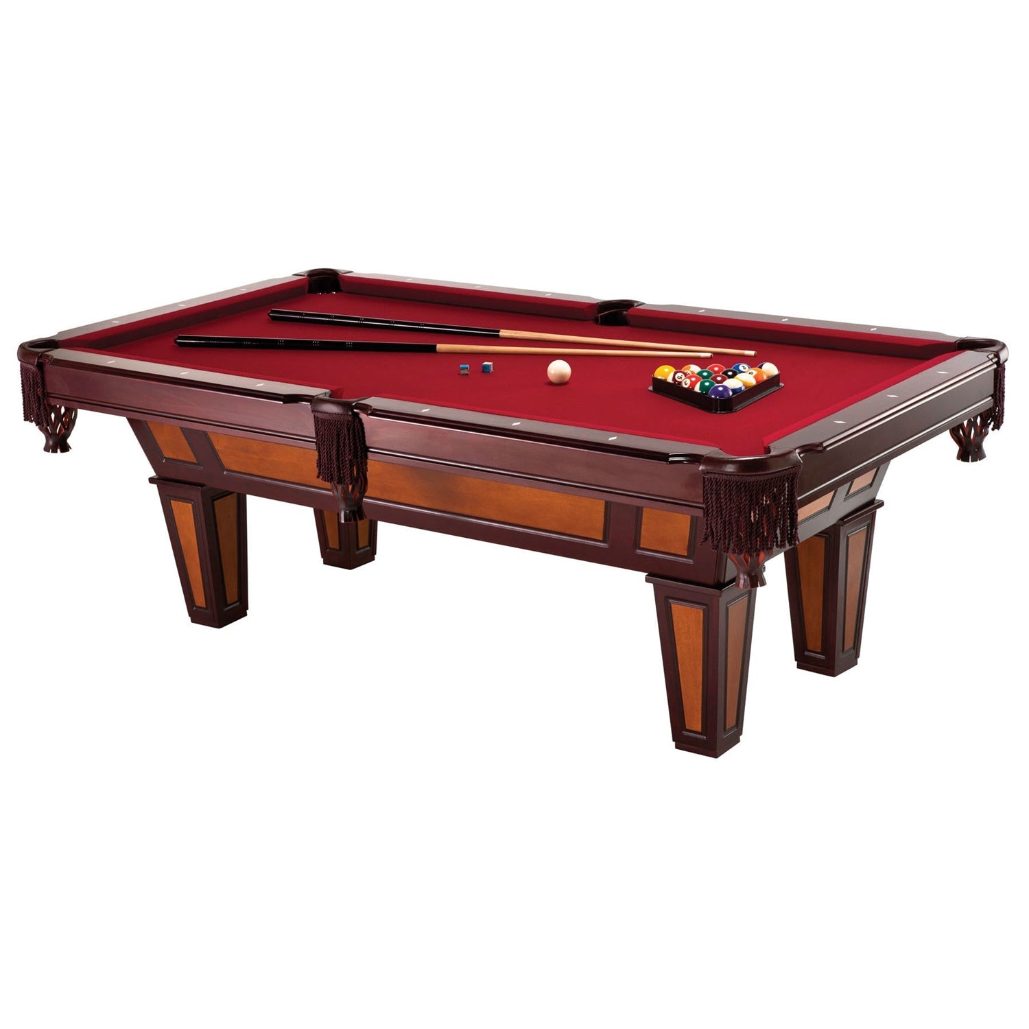 7 FT Pool Table with Red Burgundy Wool Top and Fringe Drop Pockets