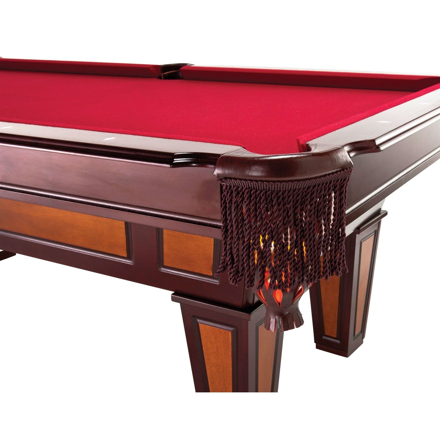 7 FT Pool Table with Red Burgundy Wool Top and Fringe Drop Pockets