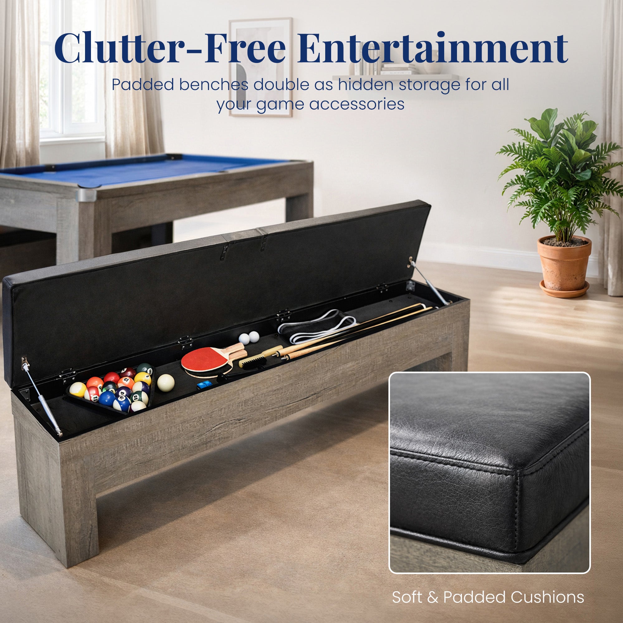 Newport 7-ft Pool Table Combo Set with Benches - Rustic Grey with Blue Felt image 6