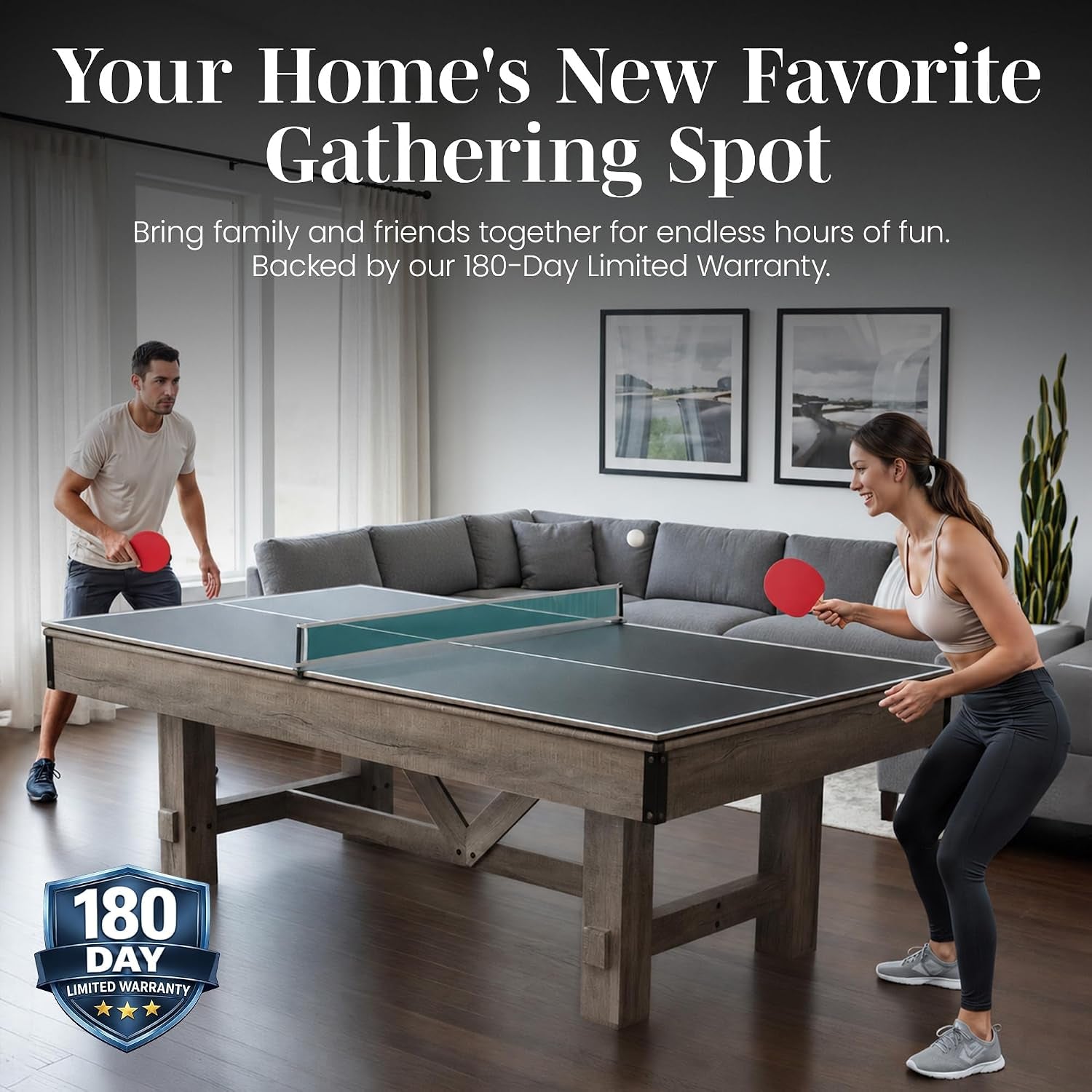 Logan 7-Ft Pool Table Combo Set with Benches - Rustic Gray with Blue Felt, Barnwood