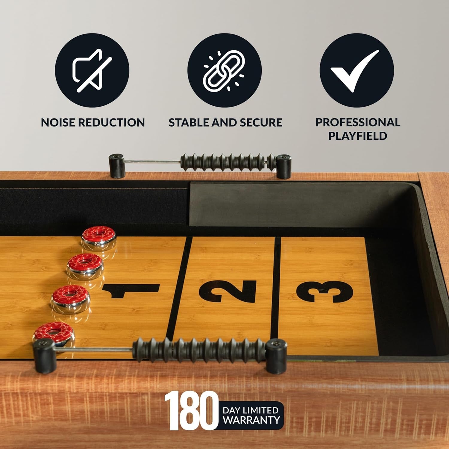 Daulton 9-Ft Shuffleboard Table for Family Game Rooms with Padded Sidewalls, Legs Levelers, 8 Pucks, Table Brush and Wax, White Oak Finish