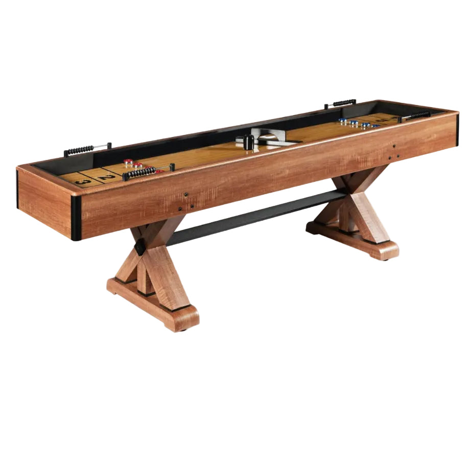 Daulton 9-Ft Shuffleboard Table for Family Game Rooms with Padded Sidewalls, Legs Levelers, 8 Pucks, Table Brush and Wax, White Oak Finish