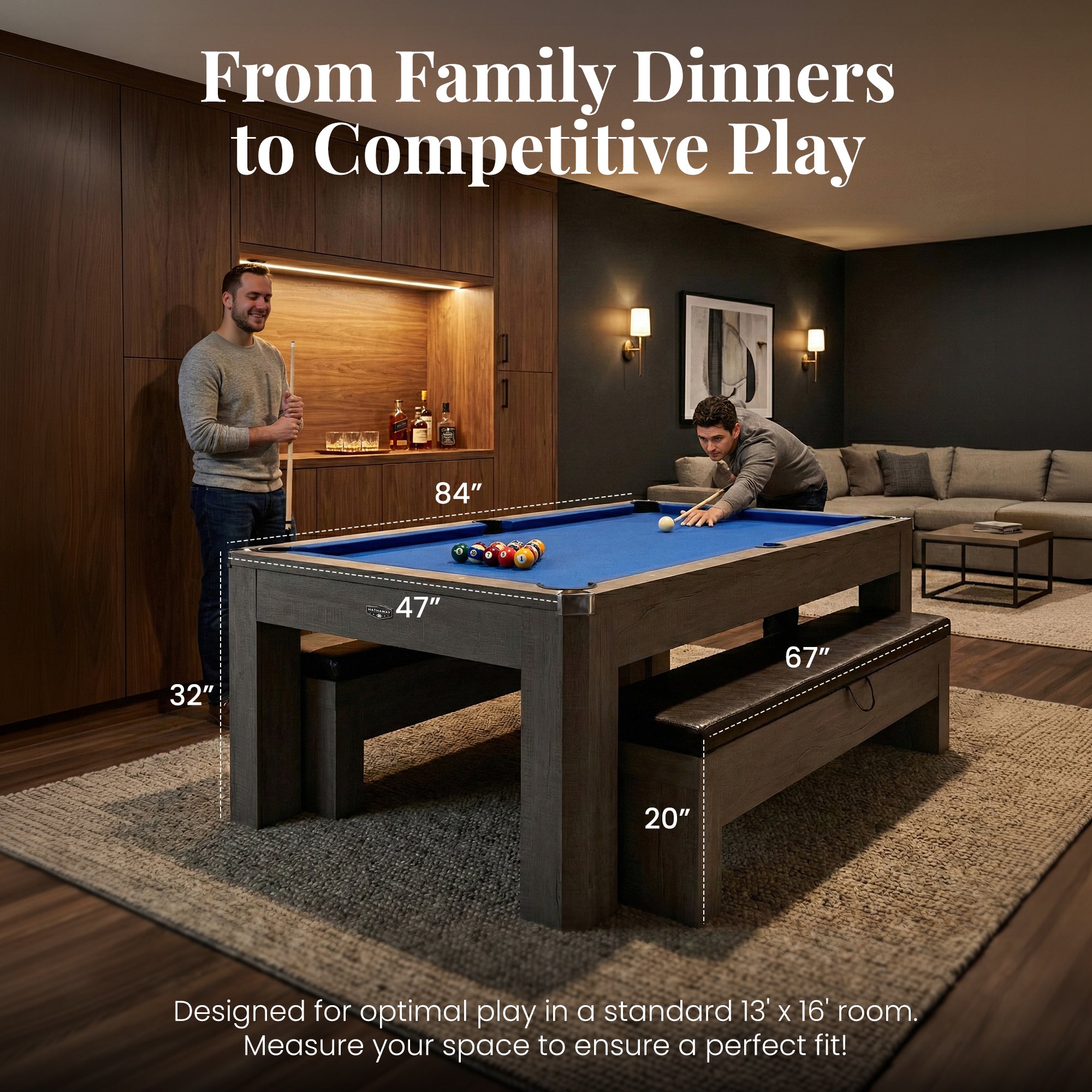 Newport 7-ft Pool Table Combo Set with Benches - Rustic Grey with Blue Felt image 4