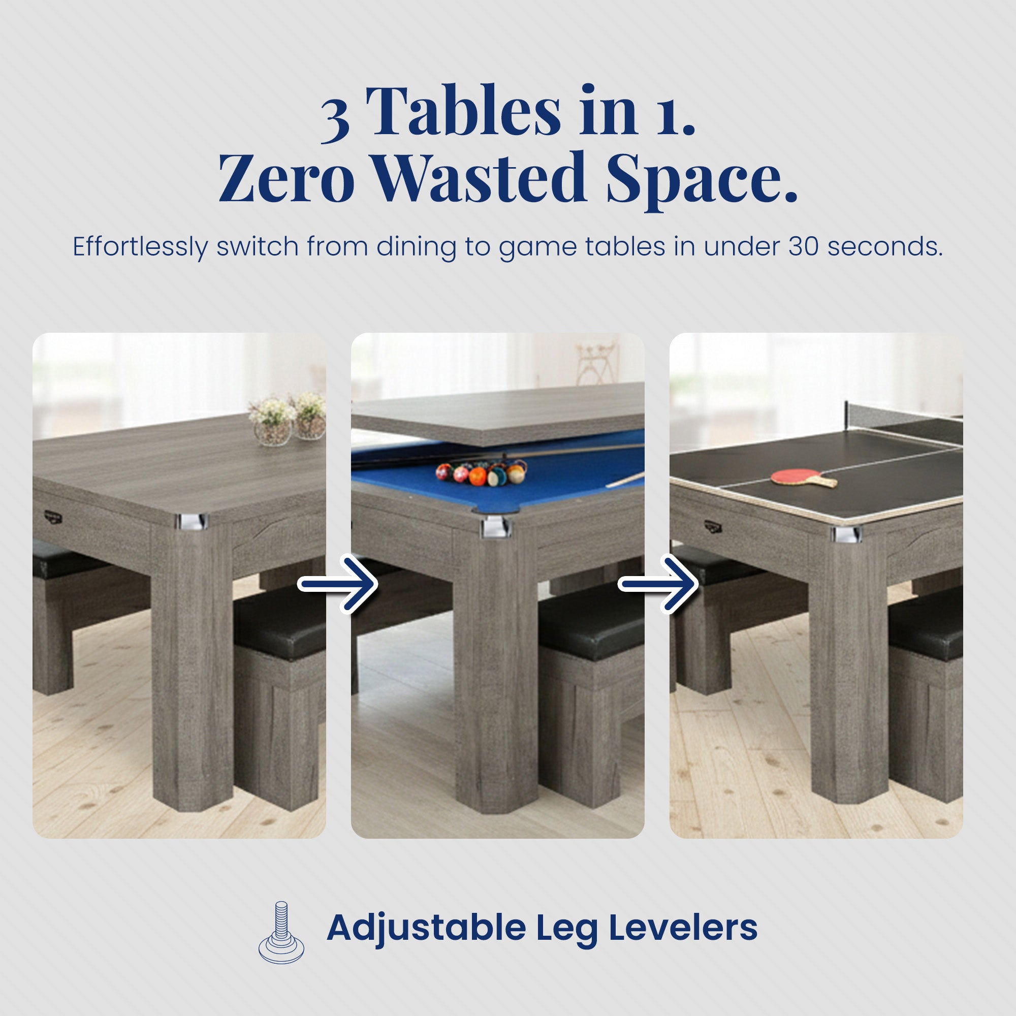 Newport 7-ft Pool Table Combo Set with Benches - Rustic Grey with Blue Felt image 3