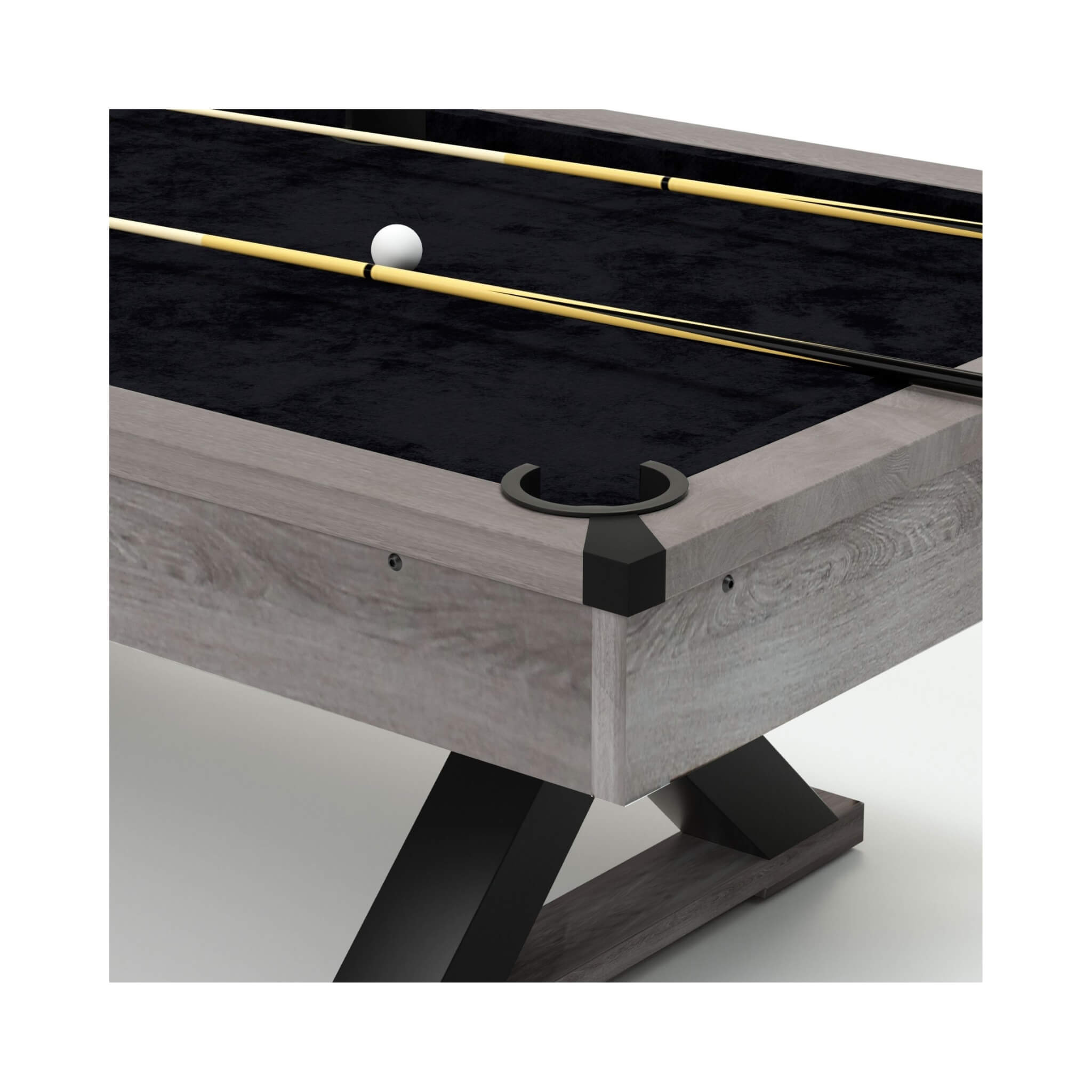 Large 84-Inch Rustic Gray Pool Table With Cues, Balls And X-Legs