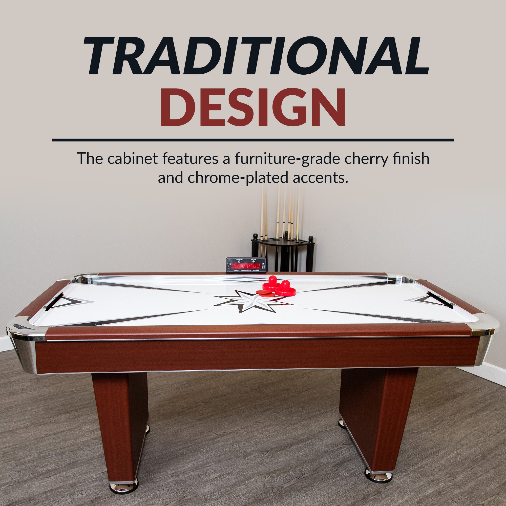 Midtown 72-in Air Hockey Table with LED Scoring - Cherry Finish image 8