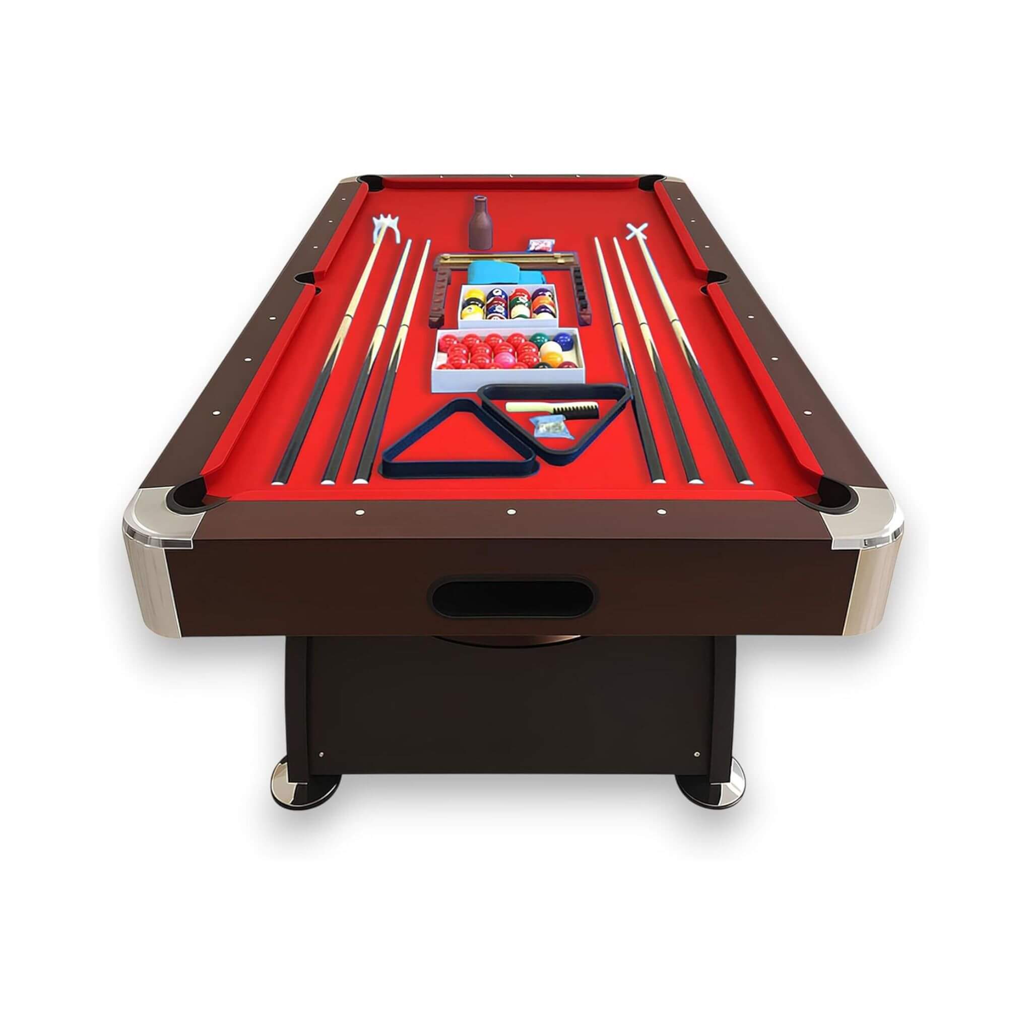 8FT Modern Red Felt Billiard Pool Table With Automatic Ball Return And Accessories Kit