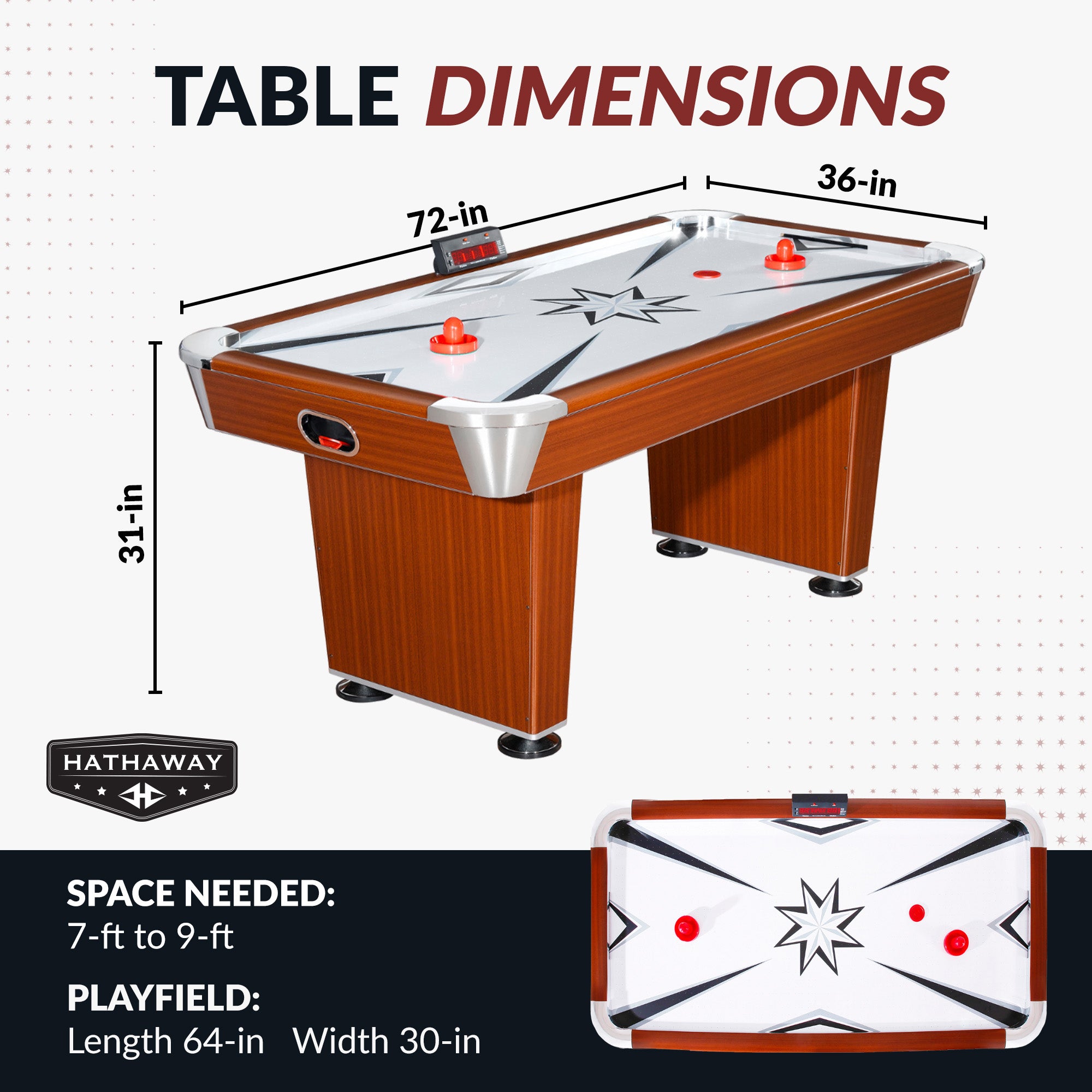 Midtown 72-in Air Hockey Table with LED Scoring - Cherry Finish image 3