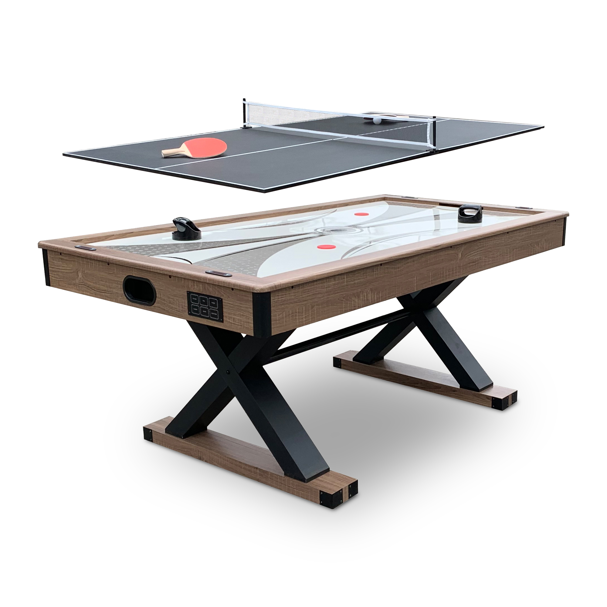 Excalibur 72-in Air Hockey Table with LED Scoring and Table Tennis Top