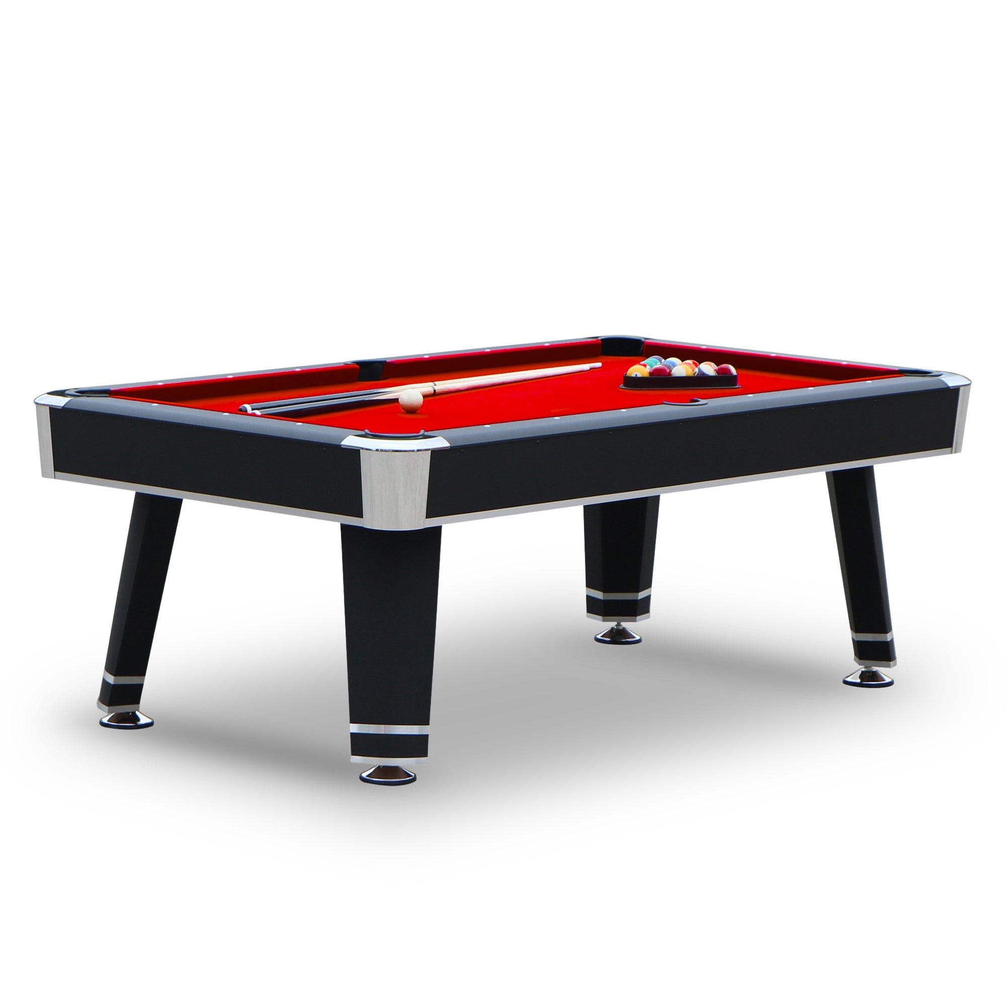 Jupiter 7 Ft Heavy Duty Pool Table – Includes Cue Sticks, Billiard Balls, Brush – Red Felt with Black Finish